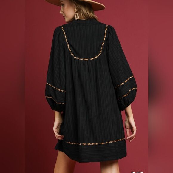 Umgee USA Umgee Ribbed Oversized Babydoll Dress Leopard Trim Sz  Md [6/8] - Picture 12 of 12